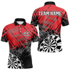 Maxcorners Black And Red Grunge Darts Shirts For Men Custom Dart Team Jerseys OutfitMT0306