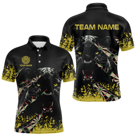 Maxcorners Grunge Black Yellow Panther Dart Shirt For Men Custom Dart Jersey Team Polo & Quarter Zip LM1203