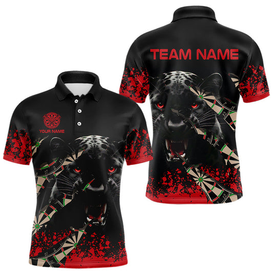Maxcorners Grunge Black And Red Panther Dart Shirt For Men Custom Dart Jersey Team Polo & Quarter Zip LM1203