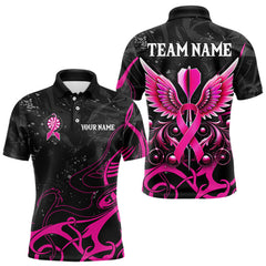 Maxcorners Custom Pink Black Arrow Wings Dart Shirt For Men, Breast Cancer Darts Jersey TU2807