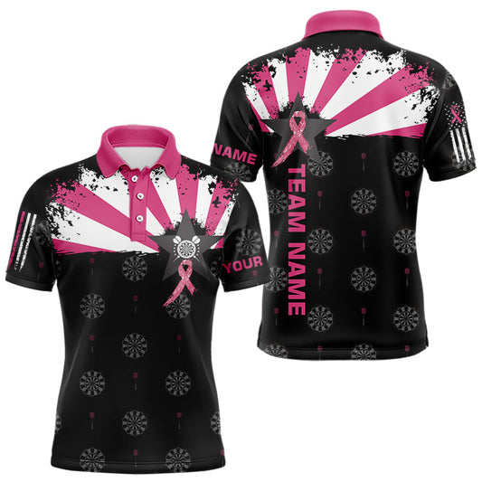 Maxcorners Personalized Pink Ribbon Darts Shirt For Men Custom Breast Cancer Awareness Darts Team Jersey LM1203