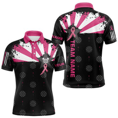 Maxcorners Personalized Pink Ribbon Darts Shirt For Men Custom Breast Cancer Awareness Darts Team Jersey TU2807