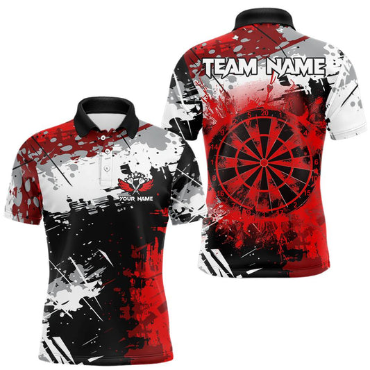Maxcorners Red Grunge Paint Splash Dart Shirts For Men Custom Darts Jersey Team Polo & Quarter Zip LM2711