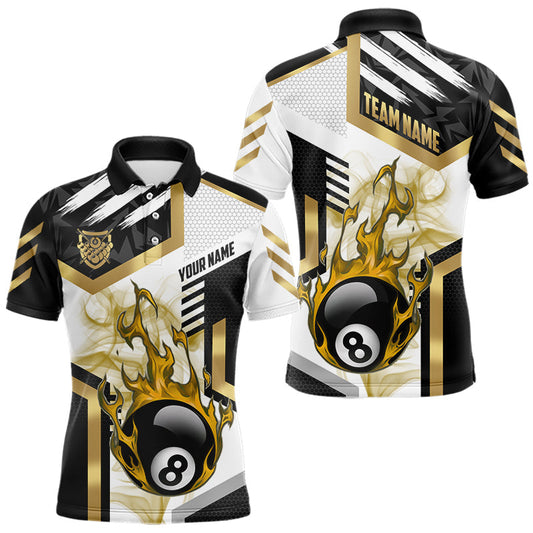 Maxcorners Gold 8 Ball Pool Fire Flame Smoke Custom Billiard Shirts For Men, Billiard Jerseys Team Uniform LM2901