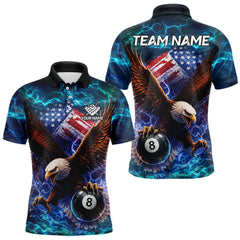 Maxcorners Personalized 8 Ball US Flag Eagle Lightning Billiard Shirt For Men, Patriotic Billiard Team Jersey LM2901