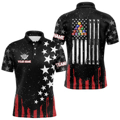 Maxcorners Black Grunge American Flag Billiard Shirt For Men Custom Patriotic Billiard Pool Jersey