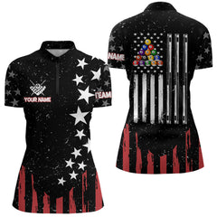 Maxcorners Black Grunge American Flag Billiard Shirt For Men Custom Patriotic Billiard Pool Jersey