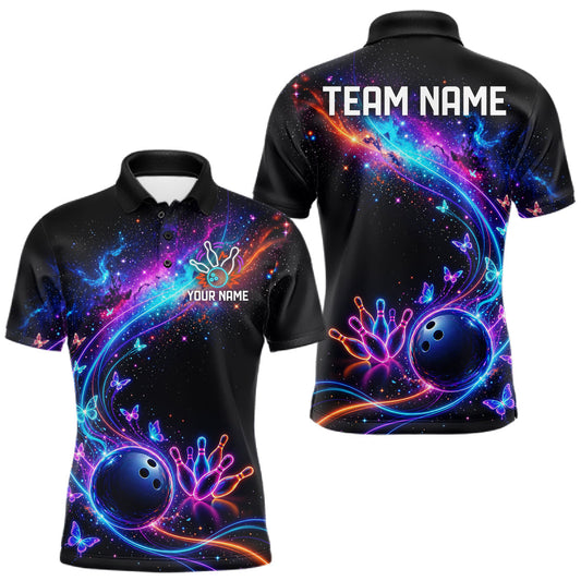 Maxcorners Personalized Galaxy Butterfly Bowling Shirt For Men