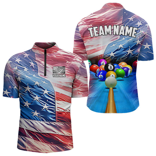 Maxcorners Personalized Glowing Patriotic American Flag 8 Ball Billiard Shirt For Men – Custom Pool Jersey