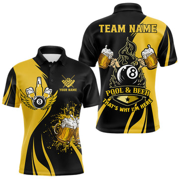 Maxcorners Funny Yellow Black 8 Ball Billiard Shirts For Men Custom Pool & Beer That's Why I'm Here Jersey