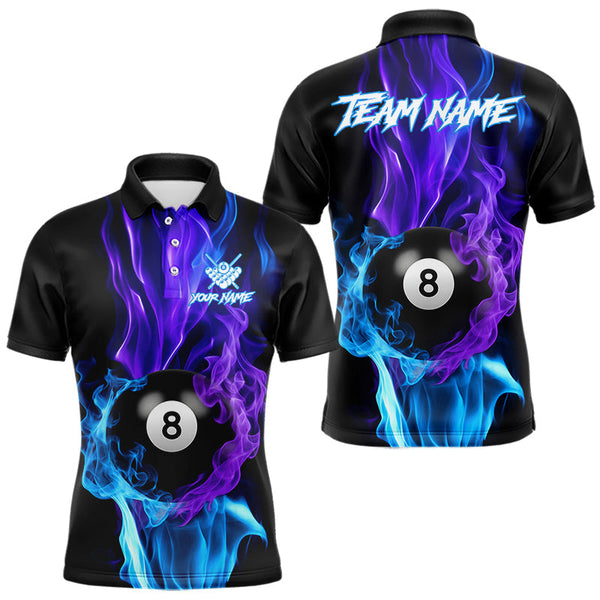 Maxcorners Purple Blue Flaming Smoke 8 Ball Billiard Shirts For Men, Pool Team Shirts Custom Billiard Jersey MT0111
