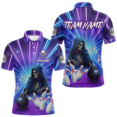 Maxcorners Funny Grim Reaper Blue Purple Galaxy Bowling Shirt For Men Custom Glowing Bowling Jersey Outfit LM2901