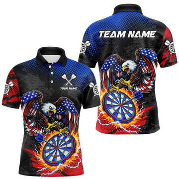 Maxcorners Patriotic American Flag Eagle Flame Darts Shirt For Men Custom Darts Jersey Team Polo & 1/4 Zip LM1904