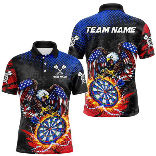 Maxcorners Patriotic American Flag Eagle Flame Darts Shirt For Men Custom Darts Jersey Team Polo & 1/4 Zip LM1904
