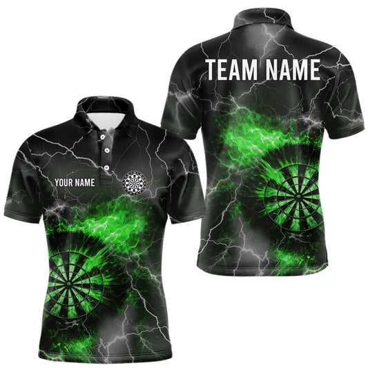 Maxcorners Custom Lightning Flame Green Dart Shirt For Men, Darts Jersey Pocket Option