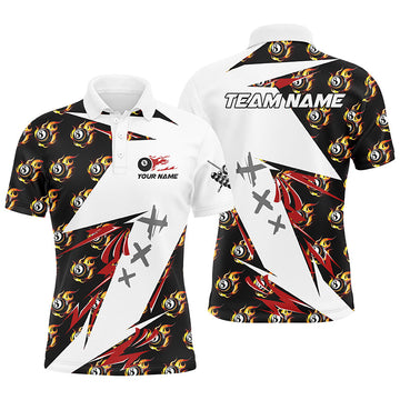Maxcorners Personalized Billiard 8 Ball Fire Flame Pattern Men Polo Shirts Custom Team Name Billiard Jersey LM054