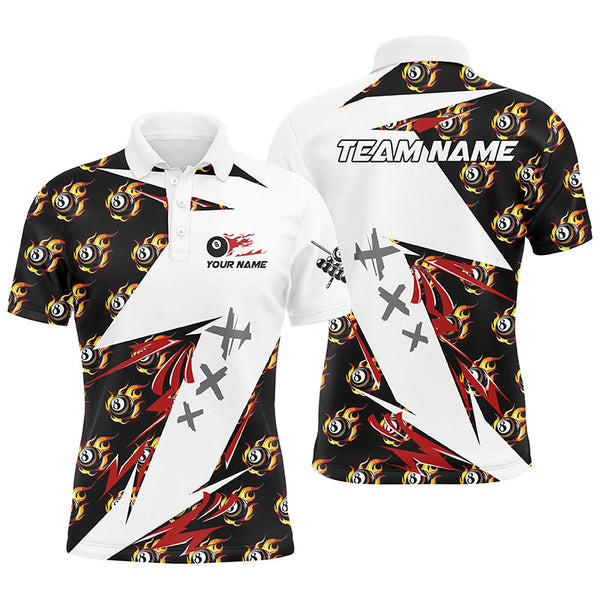 Maxcorners Personalized Billiard 8 Ball Fire Flame Pattern Men Polo Shirts Custom Team Name Billiard Jersey LM054