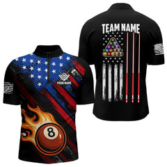 Maxcorners Funny Flame 8 Ball Billiard Shirts For Men Custom Patriotic American Flag Pool Team Jerseys MT1006