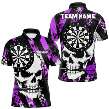 Maxcorners Purple Camo Stripes Skull Darts Shirt For Men, Custom Darts Team Jersey Polo & Quarter Zip LM0106