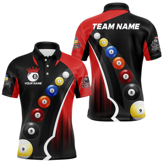 Maxcorners Personalized Red Black Billiard Shirt For Men Custom Funny Pool Balls Team Jersey Polo & 1/4 Zip