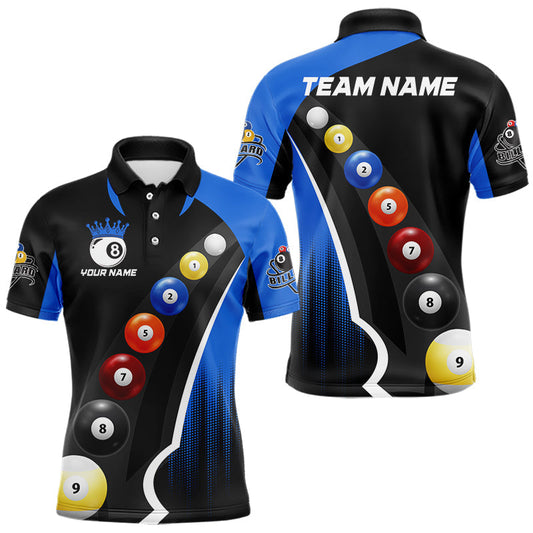 Maxcorners Personalized Black Blue Billiard Shirt For Men Custom Funny Pool Balls Team Jersey Polo & 1/4 Zip