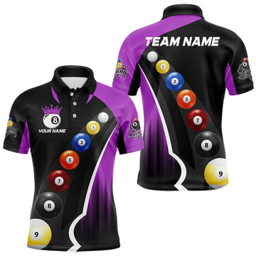 Maxcorners Personalized Purple Black Billiard Shirt For Men Custom Funny Pool Balls Team Jersey Polo & 1/4 Zip