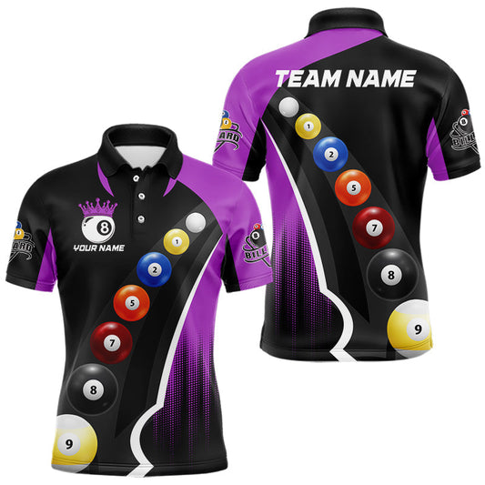 Maxcorners Personalized Purple Black Billiard Shirt For Men Custom Funny Pool Balls Team Jersey Polo & 1/4 Zip