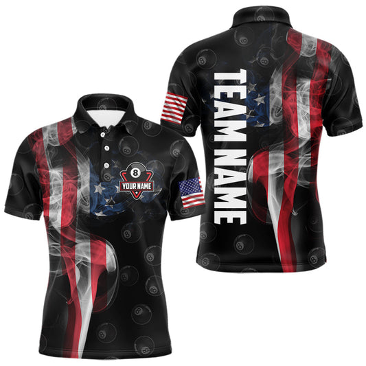 Maxcorners Personalized Vintage Smoke US Flag Billiard Shirts For Men, 8 Ball Pool Patriotic Billiard Jerseys LM0409