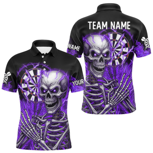 Maxcorners Purple Flaming Lightning Skeleton Darts Shirt For Men Custom Skull Dart Jersey Team Polo & 1/4 Zip LM1903