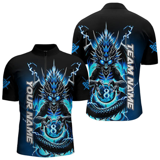 Maxcorners Personalized Blue Glowing Dragon Billiard Shirts For Men Custom 8 Ball Team League Billiard Jersey