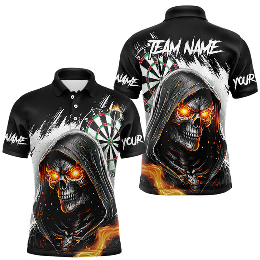 Maxcorners Personalized Grim Reaper Fire Dart Shirts For Men Custom Skull Dart Jersey Polo & 1/4 Zip |Whit LM2512