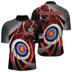 Maxcorners Red Archery 3D Target Thunder Lightning Personalized Men Polo Shirts, Team League Archery Shirts