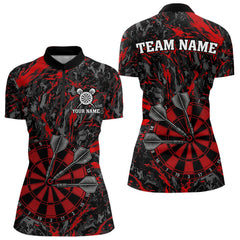 Maxcorners Custom Black And Red Grunge Camo Dart Shirts For Men, Camouflage Dart Team Jersey Polo & 1/4 Zip