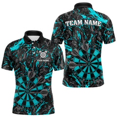 Maxcorners Custom Black And Blue Grunge Camo Dart Shirts For Men, Camouflage Dart Team Jersey Polo & 1/4 Zip