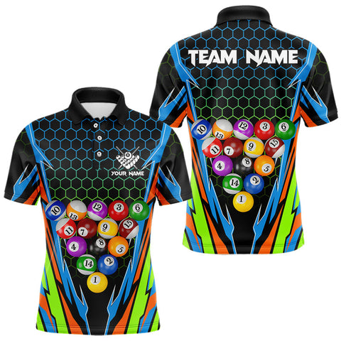 Maxcorners Colorful 3D Billiard Jersey For Men Custom Funny Pool Balls Billiard Team Shirt Polo & 1/4 Zip MT0410