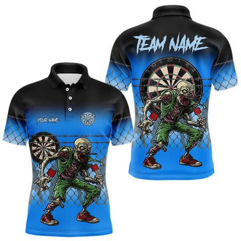 Maxcorners Blue Funny Zombie Dart Shirt With Pocket Option For Men Custom Darts Jersey MT0410