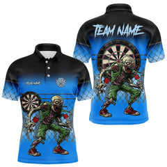 Maxcorners Blue Funny Zombie Dart Shirt With Pocket Option For Men Custom Darts Jersey MT0410