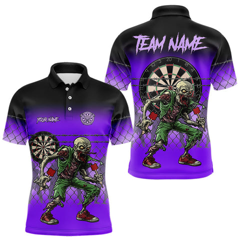 Maxcorners Purple Funny Zombie Dart Shirt With Pocket Option For Men Custom Dart Jersey MT0410