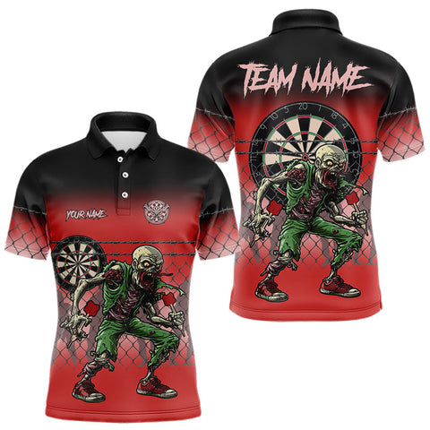 Maxcorners Red Funny Zombie Darts Shirt With Pocket Option For Men Custom Darts Jersey MT0410