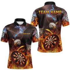 Maxcorners Personalized Fire Flame Eagle Darts Polo & 1/4 Zip Custom Darts Shirt For Men, Darts Team Jersey LM0412
