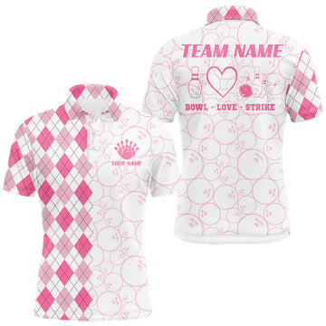 Maxcorners Personalized Pink Argyle Bowling Jersey For Men Custom Bowling Shirt Team Polo & 1/4 Zip LM0404
