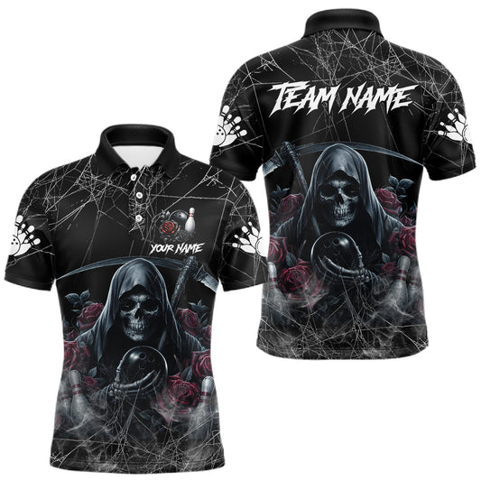 Maxcorners Grim Reaper And Roses Custom Bowling Shirt For Men, Bowling Team Jersey Polo & Quarter Zip LM0404