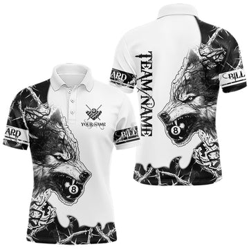 Maxcorners White Black Thorny Camo Wolf Billiard Shirts For Men Custom 8 Ball Pool Team Jersey Polo & 1/4 Zip