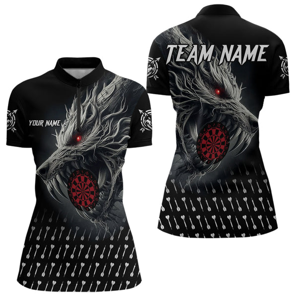 Maxcorners Personalized Viking 3D Wolf Dart Shirts For Men Custom Black Dart Team Jerseys Polo & Quarter Zip