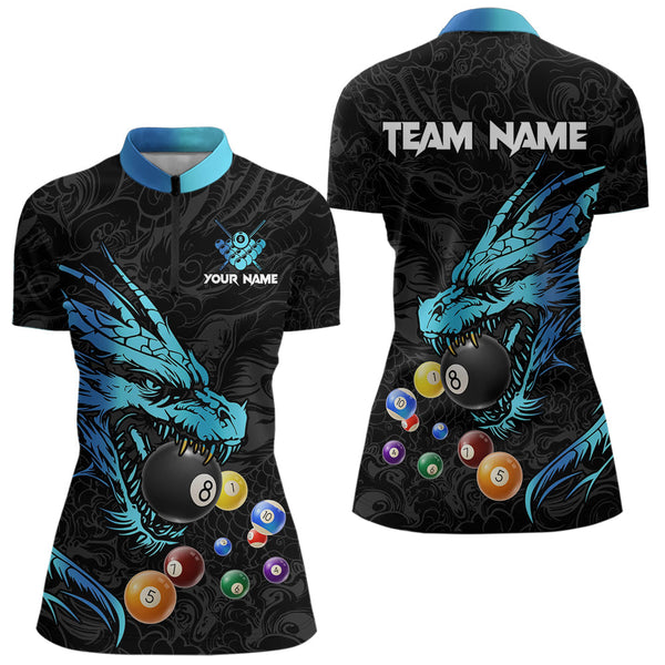 Maxcorners Personalized Black And Blue Dragon Billiard Balls Pool Shirts For Men, Billiard League Team Jersey