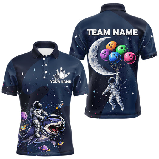 Maxcorners Custom Astronaut Galaxy Funny Bowling Jersey For Men, Bowling Polo & Quarter Zip Team Shirts LM0404