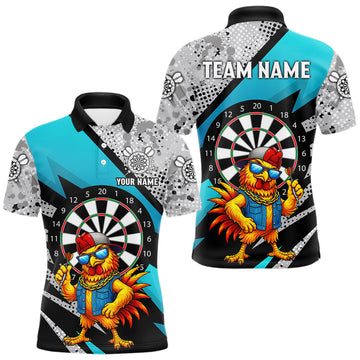 Maxcorners Personalized Rooster Funny Darts Shirt For Men Custom Darts Team Jersey Polo & 1/4 Zip |Blue LM0404