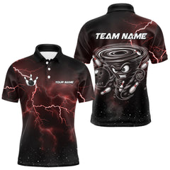 Maxcorners Personalized Thunder Lightning Tornado Funny Bowling Shirt For Men Custom Bowling Team Jersey |Red LM0412
