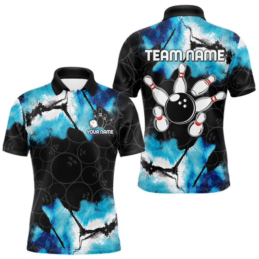 Maxcorners Personalized Dreamy Blue Men’s Bowling Shirt Custom Bowling Team Jersey Polo & Quarter Zip