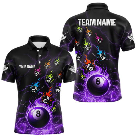 Maxcorners Personalized Funny Colorful Flame 8 Ball Billiard Shirt For Men Custom Pool Team Jersey |Purple LM0910